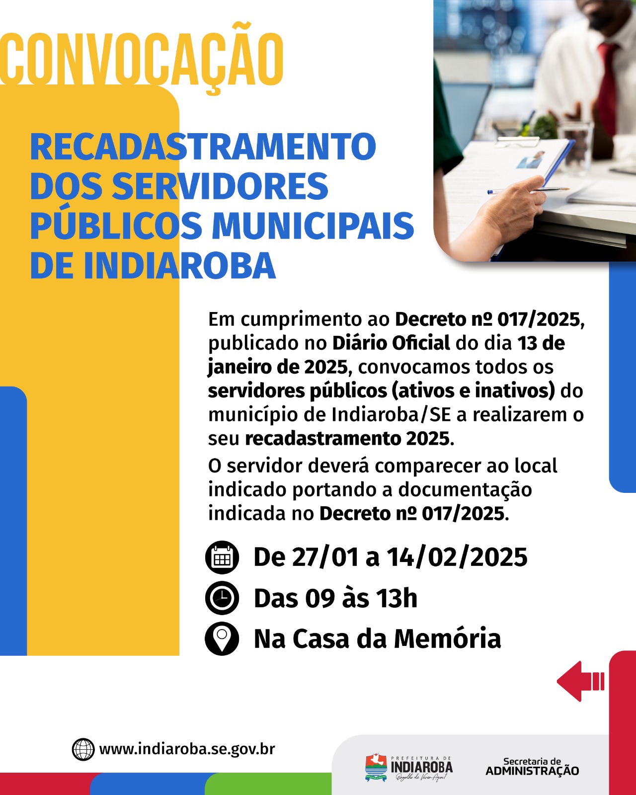 RECADASTRAMENTO DOS SERVIDORES PÚBLICOS MUNICIPAIS DE INDIAROBA.